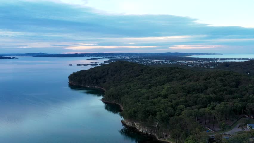 Lake Macquarie Murrays beach lake shore towns in Australia aerial 4k.
 Royalty-Free Stock Footage #1105752755