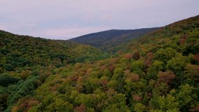 Beautiful aerial drone video footage of the Appalachian Mountains in the USA during fall