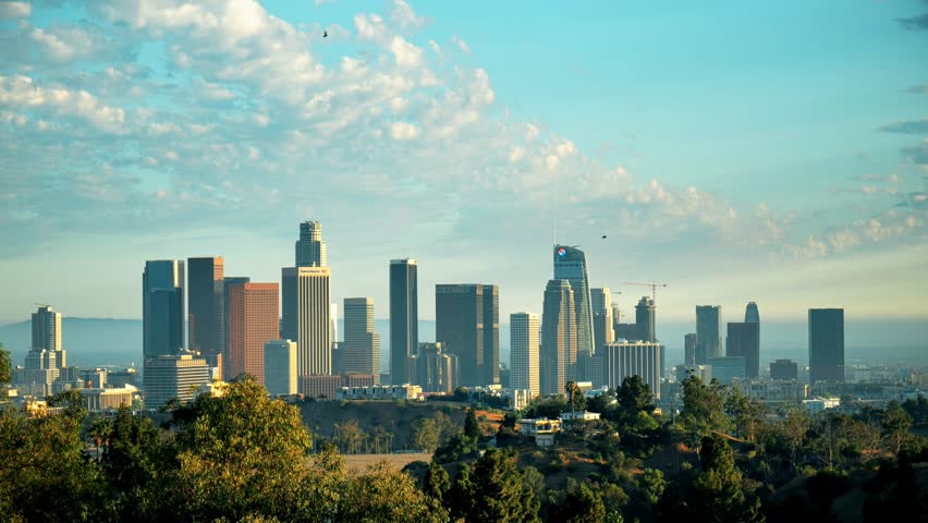 Los Angeles downtown skyline at sunset Royalty-Free Stock Footage #1105757877