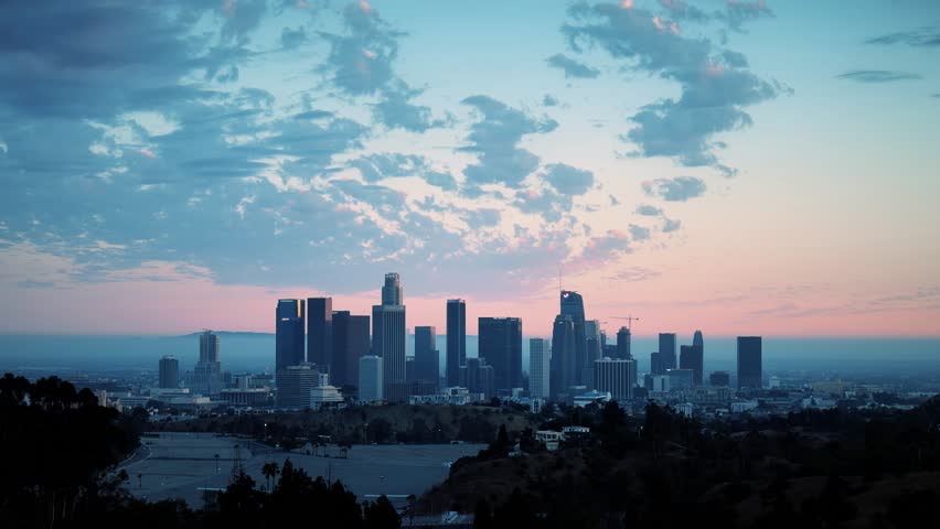 Los Angeles downtown skyline at twilight Royalty-Free Stock Footage #1105757879