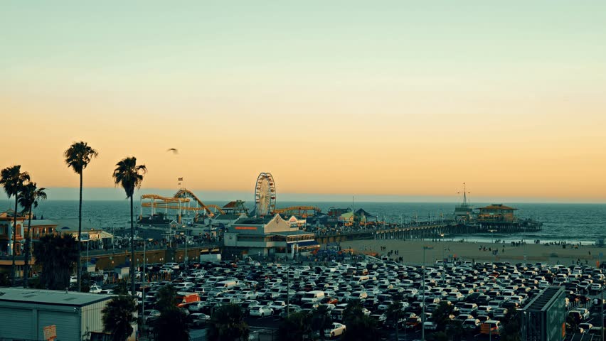 Santa Monica Pier at sunset Royalty-Free Stock Footage #1105758121