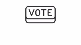 Black icon animation of hand pressing vote button, HD video with transparent background, seamless loop 4K video representing voting.