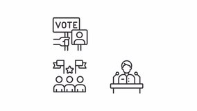 Various black icon animations representing voting, HD video with transparent background, seamless loop 4K video