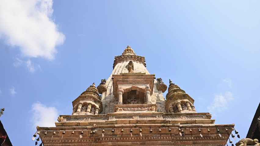 Nepal Bhaktapur Durbar Square Nrtya Vatsala Temple Slow Motion Stabilizer Back Tilt Down World Heritage Site Kathmandu Valley