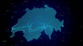 Futuristic Motion View Blue Colorful Shiny Digital Technology Hud Dots Mosaic Grid Switzerland Map Separate Regions Light Scanning With Numeric Tech Particles, Seamless Loop - Powered by Shutterstock - Get 15% off with code: PIKWIZARD15