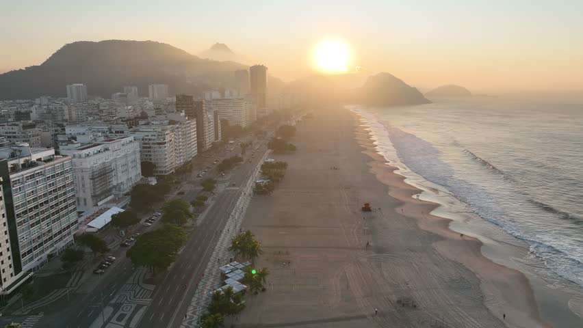 Aerial view of Rio de Janeiro, Copacabana beach. Views. Skyscrapers beaches and nature. Sidewalks and streets. Urban center of the city. Brazil Royalty-Free Stock Footage #1105763011