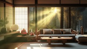 Zen Living Room with Forest View - Video Animation Background