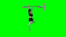 Band Assisted Chin Up (From Knee) fitness exercise workout animation male muscle highlight demonstration at 4K resolution 60 fps crisp quality for websites, apps, blogs, social media etc.