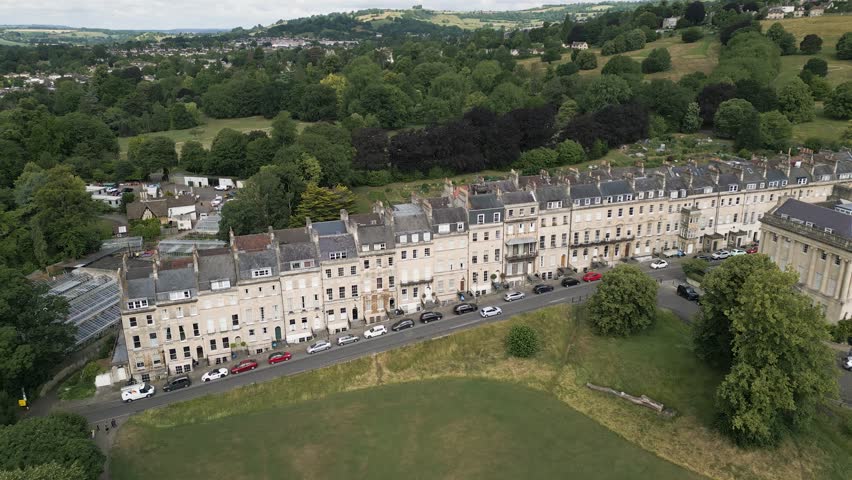 Aerial view of terraced houses, Bath, Somerset, England Royalty-Free Stock Footage #1105770411