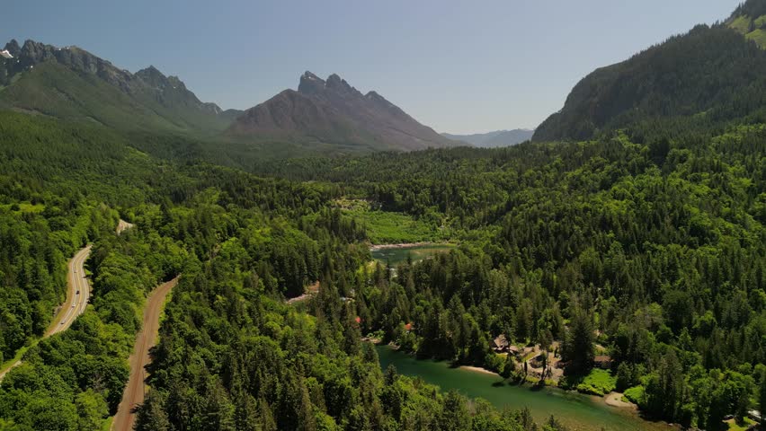 River between mountains in Washington State. South Fork Skykomish River