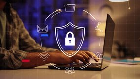 Working artificial intelligence. laptop in neon light with computer VPN, virtual network,internet,cyber security, cybercrime protection. Secure online payments, digital wallet, mobile wallet security - Powered by Shutterstock - Get 15% off with code: PIKWIZARD15