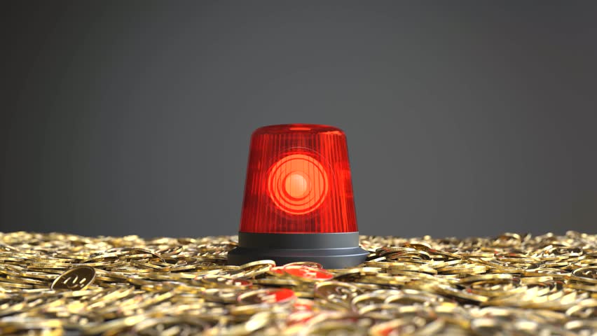 Looping video of Emergency Siren Light is on a pile of gold coins, Save money concept. Royalty-Free Stock Footage #1105798495