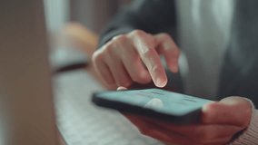 Close up side view woman holding mobile smartphone, Female ordering food taxi and healthy organic food in market in mobile application. - Powered by Shutterstock - Get 15% off with code: PIKWIZARD15