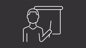 Animated teacher white line icon. Person with pointer animation. College professor. Loop HD video with chroma key, alpha channel, transparent background. Outline motion graphic animation - Powered by Shutterstock - Get 15% off with code: PIKWIZARD15