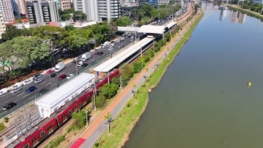 Mass Transport At Downtown Sao Paulo Brazil. Train Station Downtown Sao Paulo. Avenues Landscape Metropolitan Vibrant. Avenues Urban Metropolitan Enterprise Town. Avenues Vibrant Bridge Path.