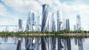 Futuristic city day. Sci fi architecture and buildings. Future concept. Realistic 4k animation. - Powered by Shutterstock - Get 15% off with code: PIKWIZARD15