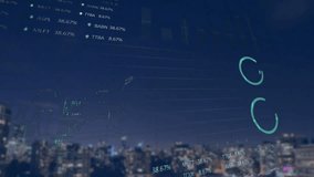 Animation of financial data processing over cityscape. Global business, finances, computing and data processing concept digitally generated video. - Powered by Shutterstock - Get 15% off with code: PIKWIZARD15