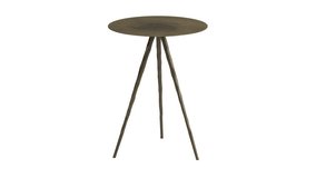 Circular animation of minimalist style slim end table with three-legged base and round top on white background. Modern, Loft, Scandinavian interior. 3d render