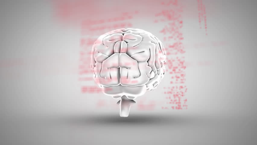 Animation of human brain and data processing over light background. Global science, research, connections, computing and data processing concept digitally generated video.