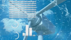 Animation of financial data processing over wind turbine. Global environment, wind energy, business, finances, computing and data processing concept digitally generated video. - Powered by Shutterstock - Get 15% off with code: PIKWIZARD15