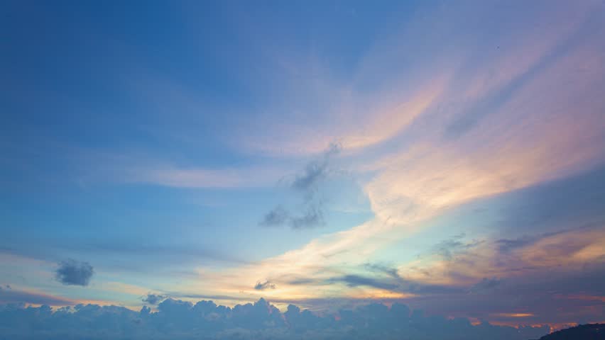 time lapse sunset at Karon beach. Gradient color. Sky texture, abstract nature background..Sunset with sweet color light rays and other atmospheric effects..Timelapse day to night above the ocean.