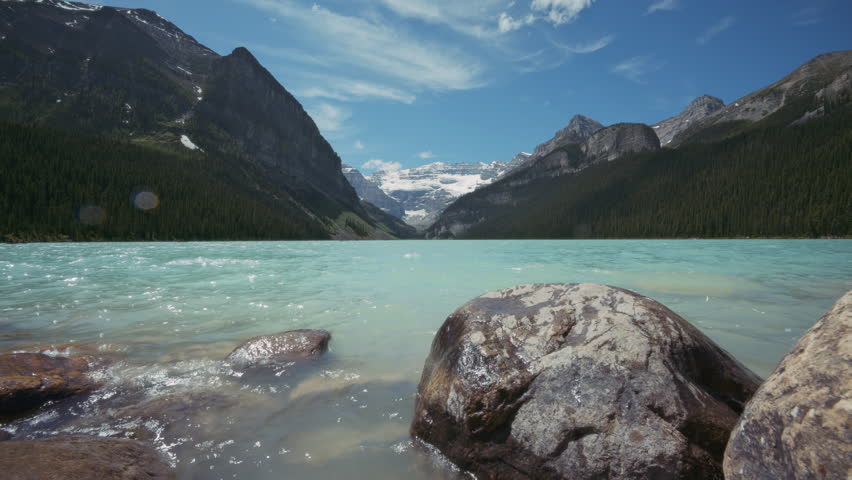 Summer timelapse of famous Lake Louise in Banff National Park, Canada.