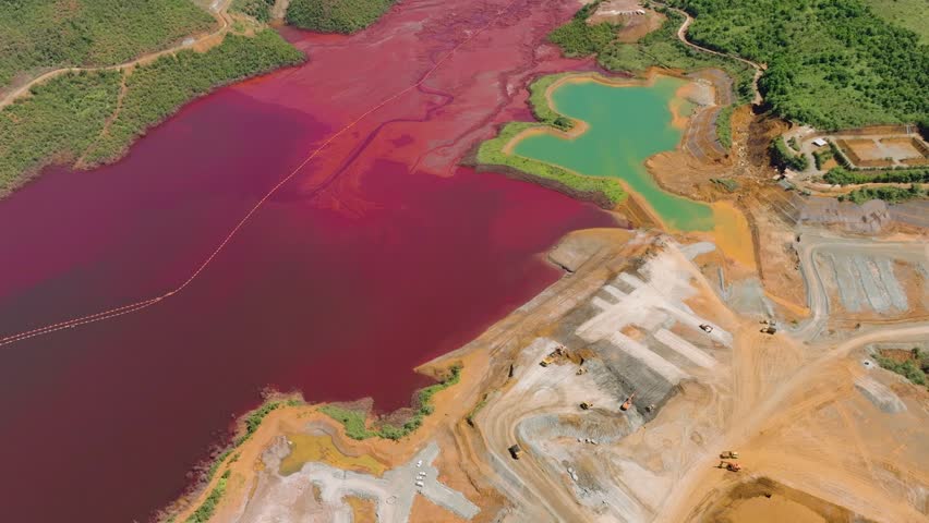 View from above of nickel mine landscape. Mining in an open pit. Mindanao, Philippines.