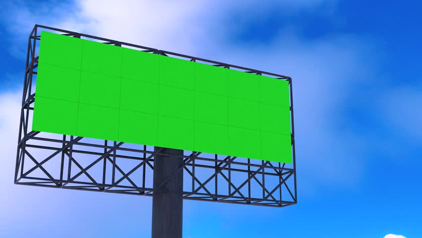 Mock up concept. Green screen Billboard on the the highway against the background of the bright sky - Green Screen Billboard