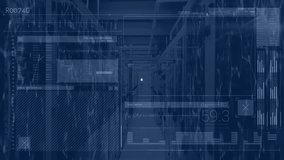 Animation of network of digital icons and interface with data processing against server room. Global networking and business data storage technology concept - Powered by Shutterstock - Get 15% off with code: PIKWIZARD15