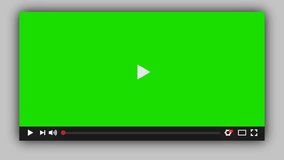 Video player play button clicked by mouse cursor animation Green screen. Media Player Video playback Interface. Multimedia player loading bar running timecode.  Play Pause stop media player button.