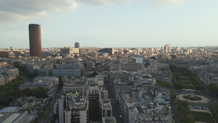 Slight aerial rotation of Paris near the Esplanade Jacques Chaban-Delmas
