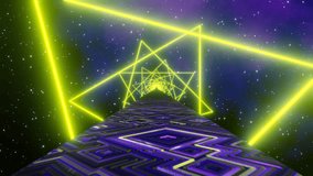 Fluo Yellow and Purple Space Bridge Background Loop Animation in 4K