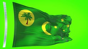 Cocos (Keeling) Islands flag, waving in the wind. The national flag, Official colors and Proportion Correctly flag seamless loop animation. 4K video, Closeup, Silky, smooth, beautiful clothing,