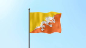 Bhutan flag waving on beautiful clean blue sky footage background. 4k