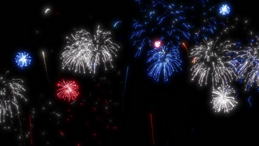 Red White Blue Fireworks Display Animation Loop Background