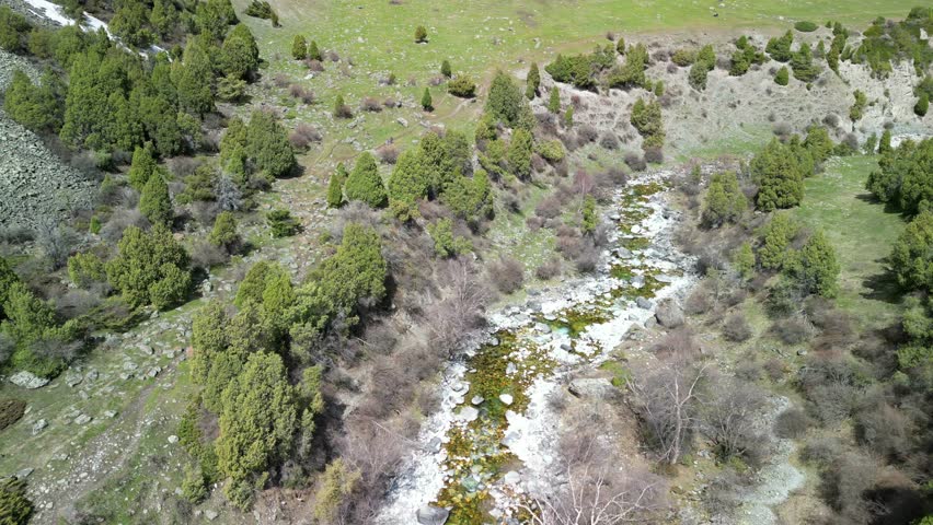 Alamedin Gorge riverbed among mountains
