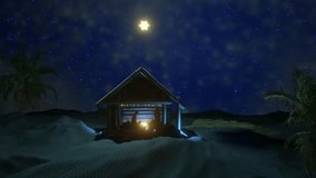 Nativity scene Jesus. Birth of Jesus Christ. Baby Jesus in manger with Mary and Joseph in Bethlehem. 4K Video animation 3d render.