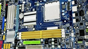Computer Motherboard - Close Up Pan - Side Angle View - IT-technology  animation background loop
