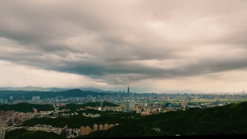 Dramatic Cloudscape in the City Sky on a Cloudy Day. Overlooking the urban landscape from Neihu Bishanyan. Taipei, Taiwan Royalty-Free Stock Footage #1105880467