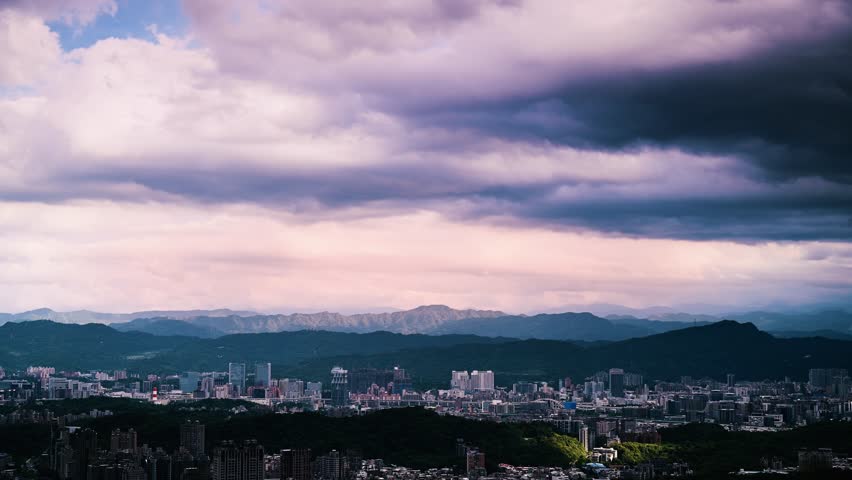 Dramatic Cloudscape in the City Sky on a Cloudy Day. Overlooking the urban landscape from Neihu Bishanyan. Taipei, Taiwan Royalty-Free Stock Footage #1105880505