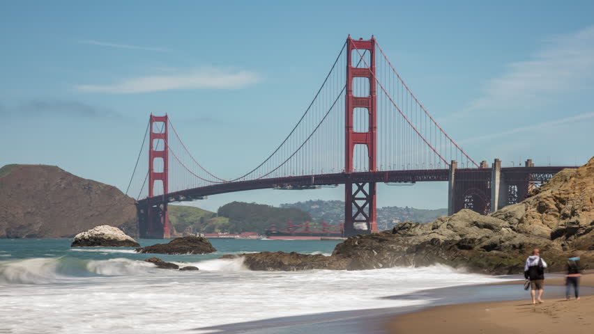 Golden Gate Bridge as seen from Baker Beach in San Francisco Timelapse