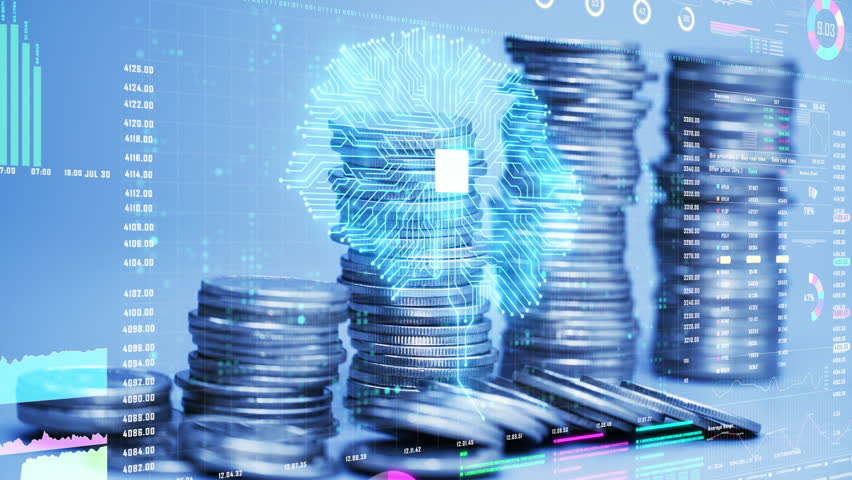 Coins stack increase with business data hologram. business growth concept. | Shutterstock HD Video #1105882407