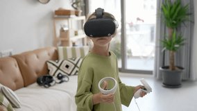 A Little Girl is Using a Virtual Reality Helmet