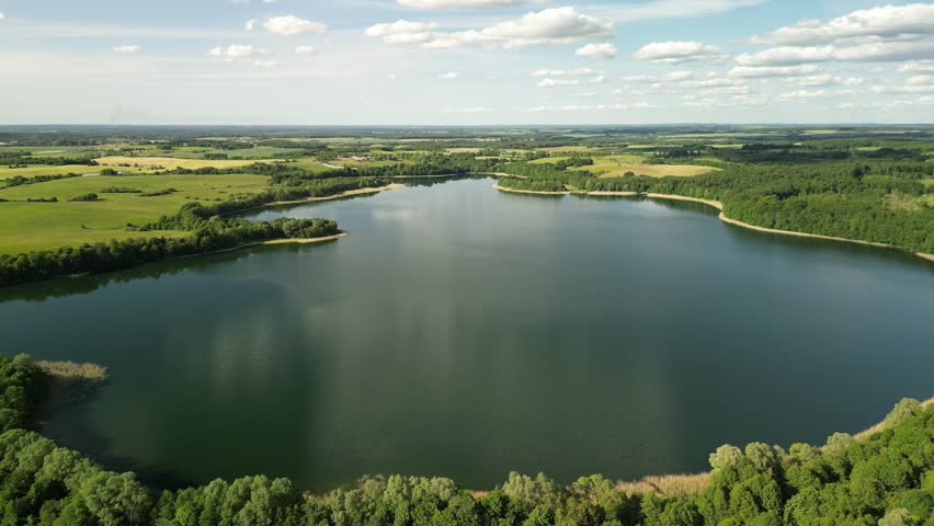 Aerial view of Lake Wuksniki - the deepest lake of the Masurian Lake District, Poland 
