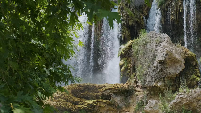 Wonderful waterfall view. It is located in Konya, Turkey. It is known as Göksu waterfall. Royalty-Free Stock Footage #1105899779