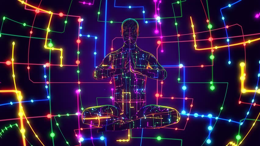 looped 3d animation complex processes inside a meditating yogi Royalty-Free Stock Footage #1105900429