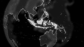 Indonesia Country alpha for editing Data analysis Technology Globe rotating, Cinematic video showcases a digital globe rotating, zooming in on Indonesia country alpha for editing template - Powered by Shutterstock - Get 15% off with code: PIKWIZARD15