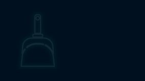Glowing neon line Dustpan icon isolated on black background. Cleaning scoop services. 4K Video motion graphic animation.