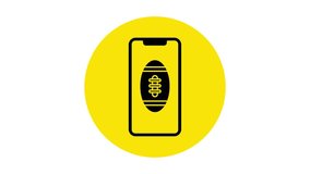 Black Smartphone with american football ball on the screen icon isolated on white background. Online football game for mobile phone. 4K Video motion graphic animation. - Powered by Shutterstock - Get 15% off with code: PIKWIZARD15
