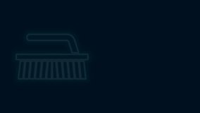 Glowing neon line Brush for cleaning icon isolated on black background. 4K Video motion graphic animation.